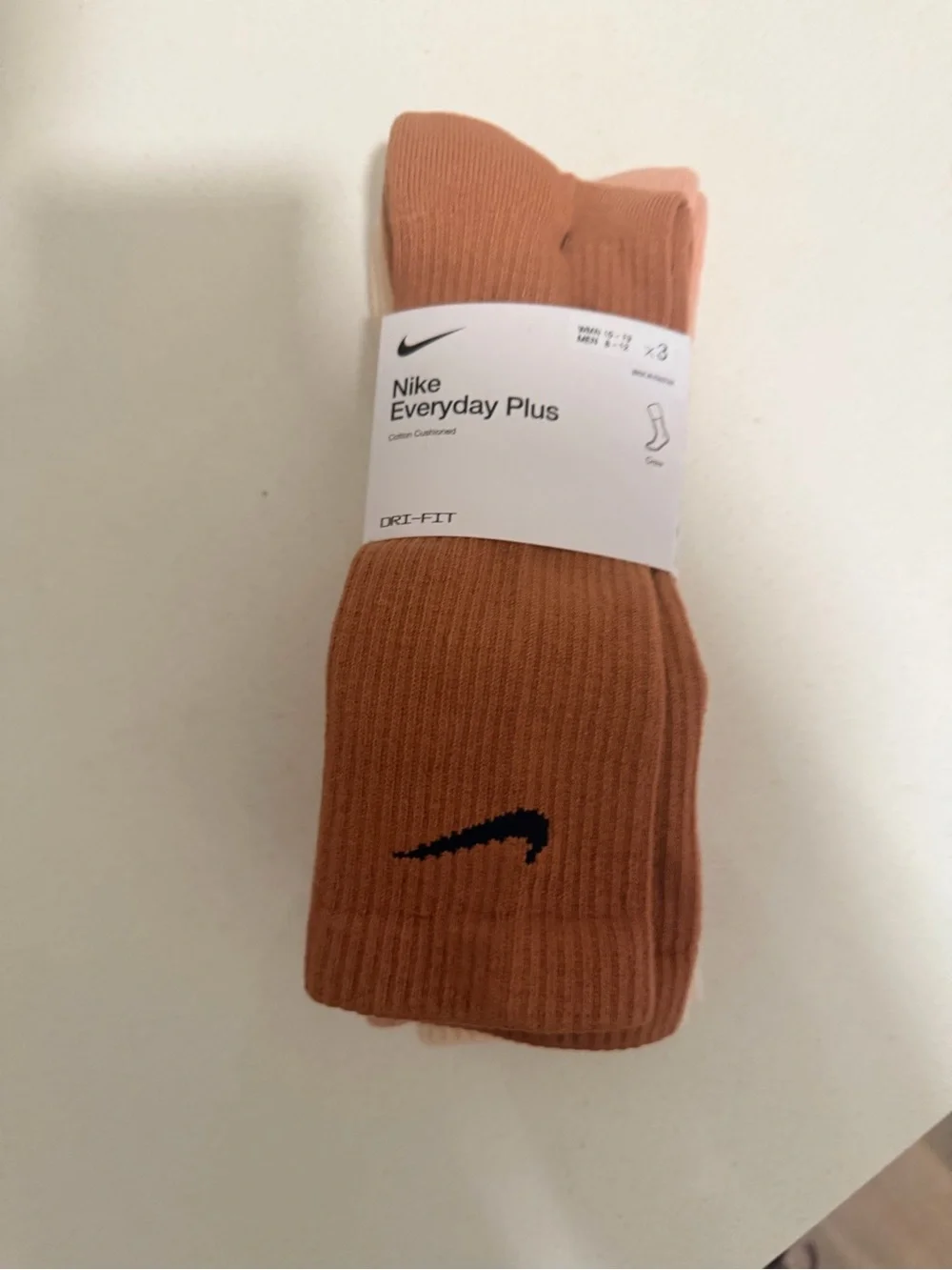 Nike Women / Men's Rust/Brown/ cream Socks with Black Swoosh - 3 pack